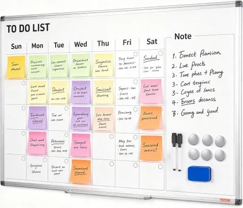 VEVOR Kalender Whiteboard Beschrijfbaar Magnetisch Bord 915 x 610 mm, Memobord Whiteboard inclusief 2 Whiteboardstiften + 6 Magneten + 1 Magnetische Wisser, Whiteboard Droog Uitwisbare To-do Lijst Kantoor