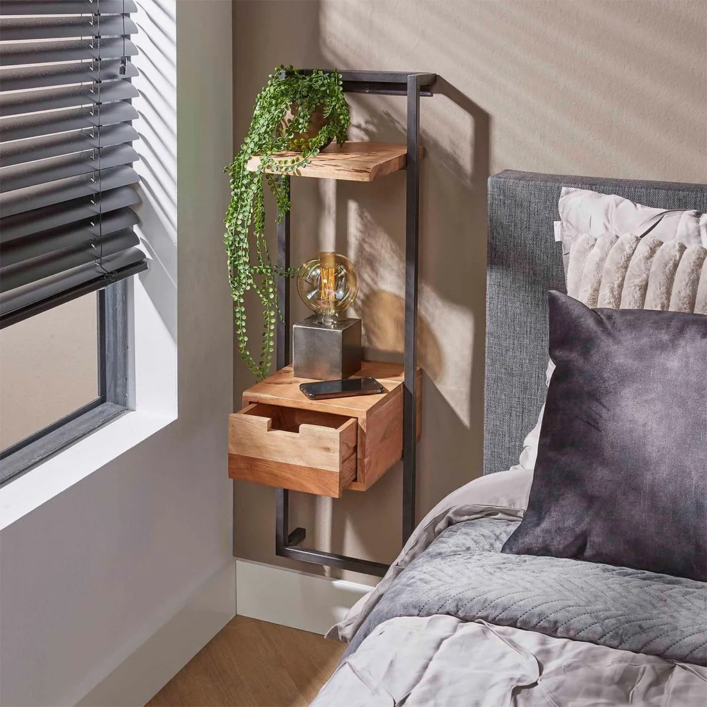 Wandnachtkastje Met Plank Licht - 30x30x100cm.