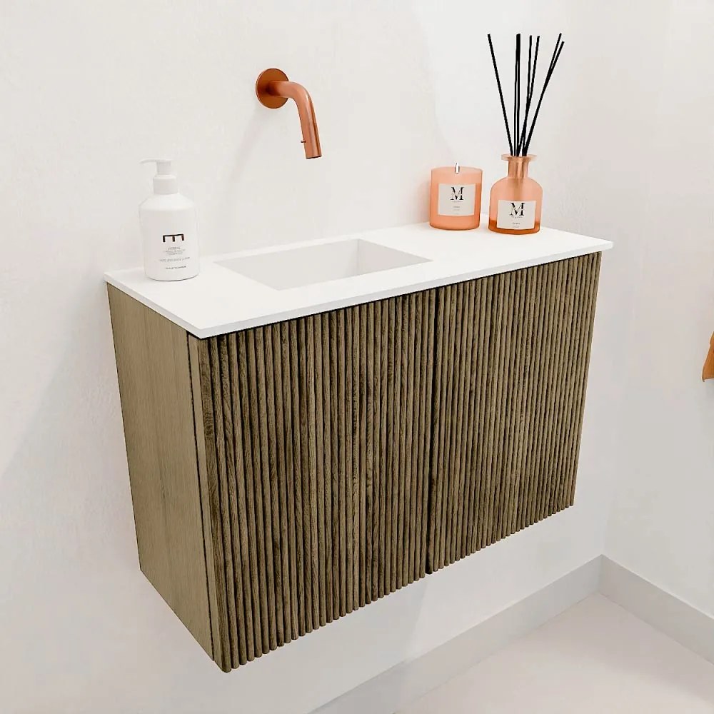 Mondiaz Joya 60cm toiletmeubel dusk met wastafel faye links zonder kraangat talc