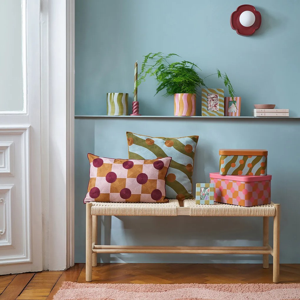 Bloempot met strepen van geglazuurd keramiek, diameter 14 cm, TOUMA