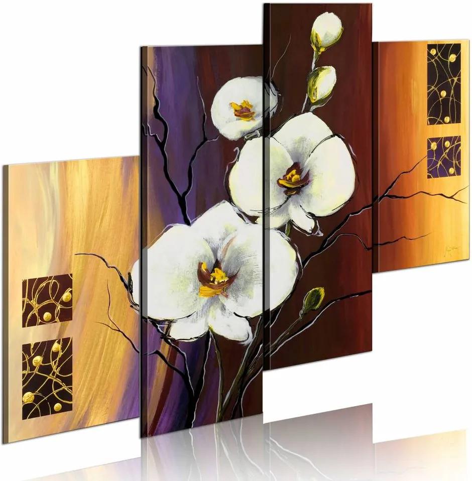 Handgeschilderd schilderij - Witte orchidee  120x100cm