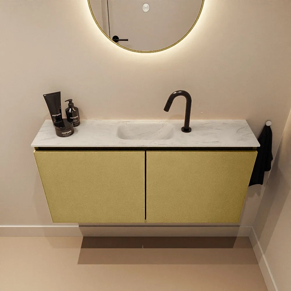 Mondiaz Ture DLux toiletmeubel 100cm oro met wastafel opalo midden met kraangat