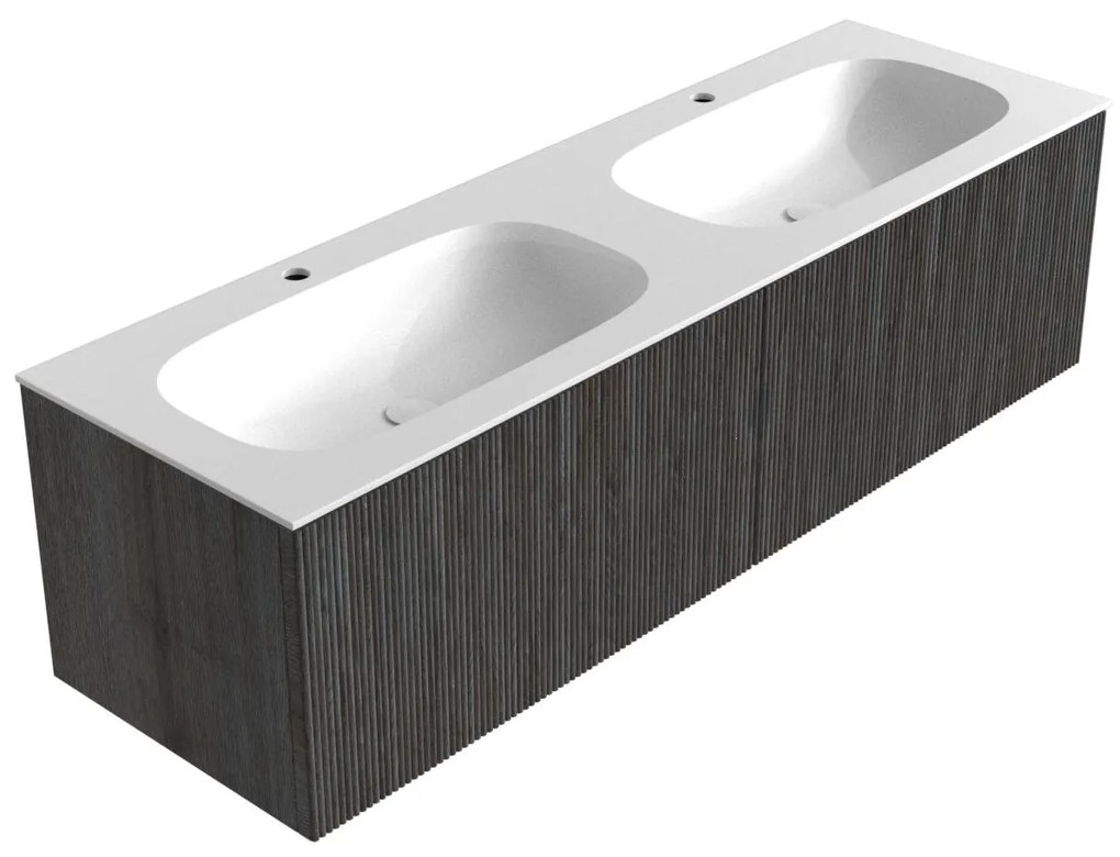 Mondiaz Kurve 150cm badmeubel shadow met 2 lades en wastafel big small dubbel 2 kraangaten