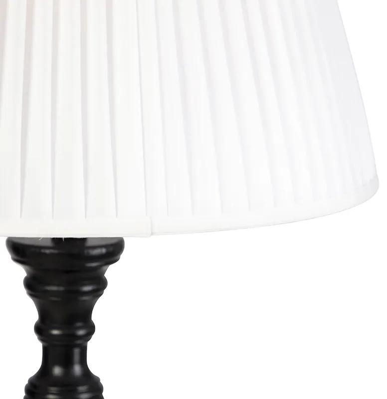 Stoffen Vloerlamp zwart met plisse kap wit 45 cm - Classico Klassiek / Antiek E27 rond Binnenverlichting Lamp