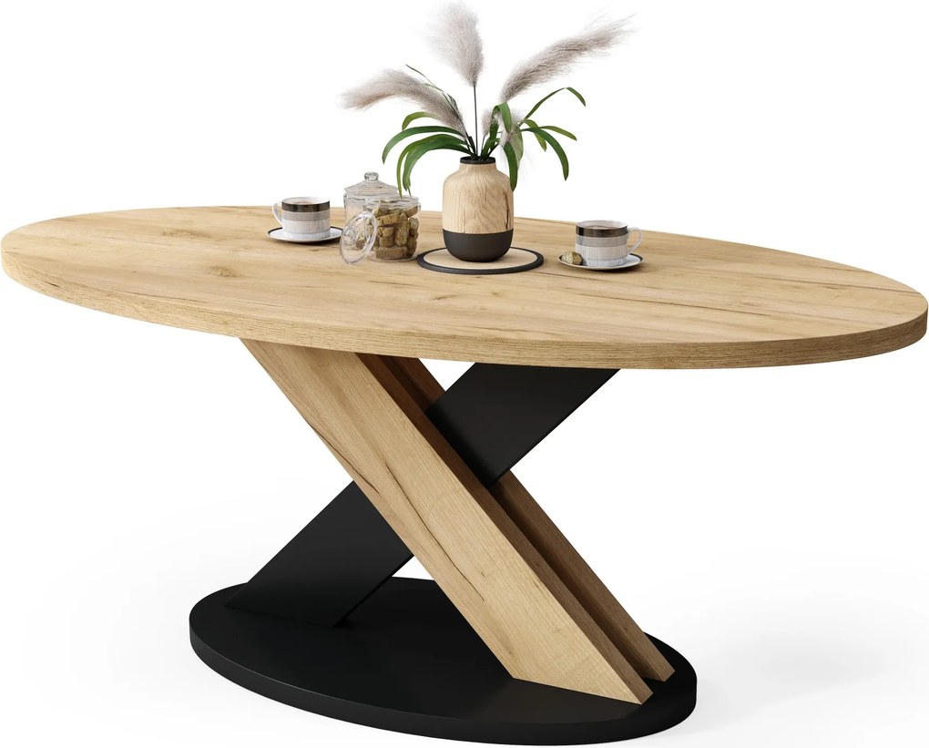 Mazzoni LOXA Craft Eiken Goud / Zwart - OVALE SALONTAFEL 120x65 cm