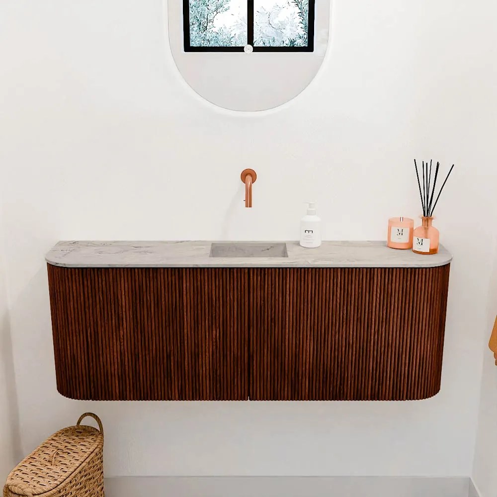 Mondiaz Joya DLux 115cm toiletmeubel ronding links/rechts ruby met wastafel faye midden zonder kraangat glace