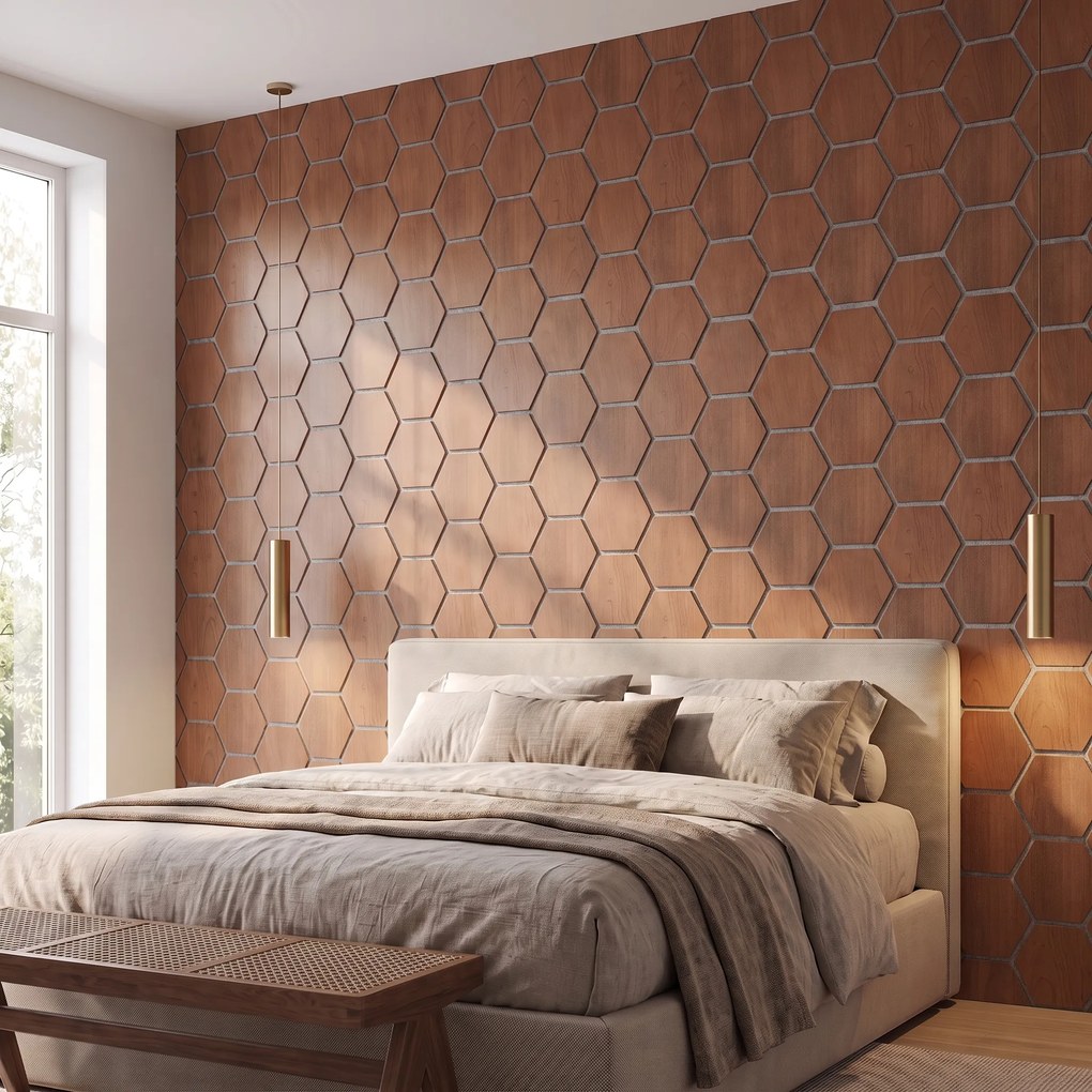 Hexagon Panel Gerookt Eiken met Grijs Vilt 81CM | Akoestisch | Wanddecor | Zeshoekig- Grijs vilt