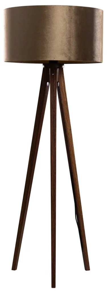 Vloerlamp tripod walnoot hout met velours kap brons 50cm - Tripod Classic