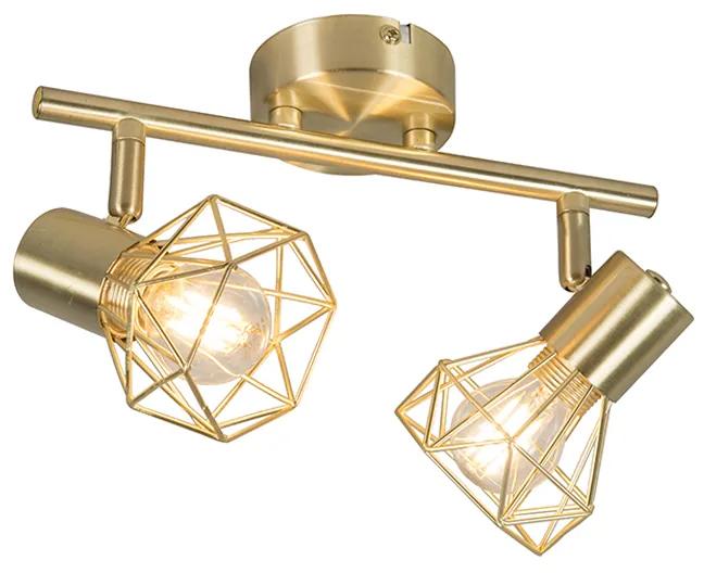 QAZQA Art Deco Spot / Opbouwspot / Plafondspot messing draai- en kantelbaar 2-lichts - Mosh Modern E14 Binnenverlichting Lamp