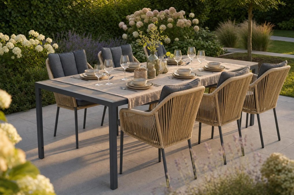Tuinset 6 personen 200 cm Aluminium/Rope Taupe De Laan Projects