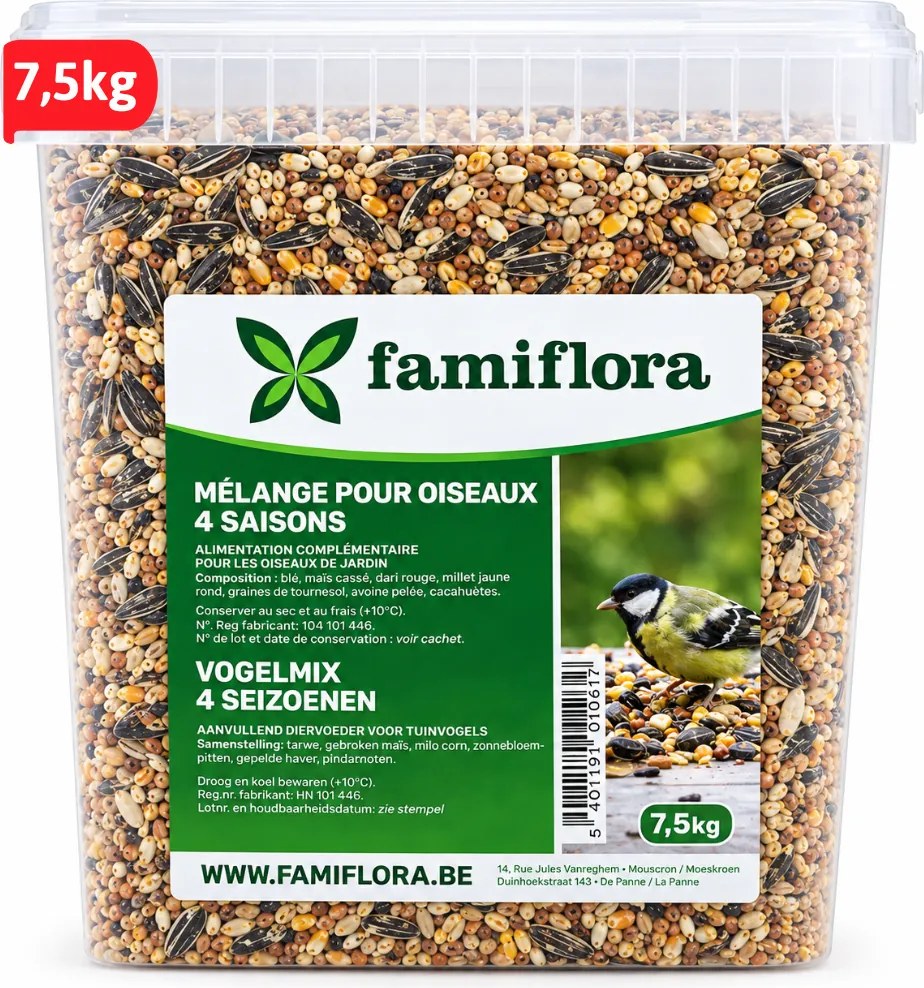 Famiflora Vogelmix 4 Seizoenen – 7,5 kg – Emmer – Compleet en voedzaam