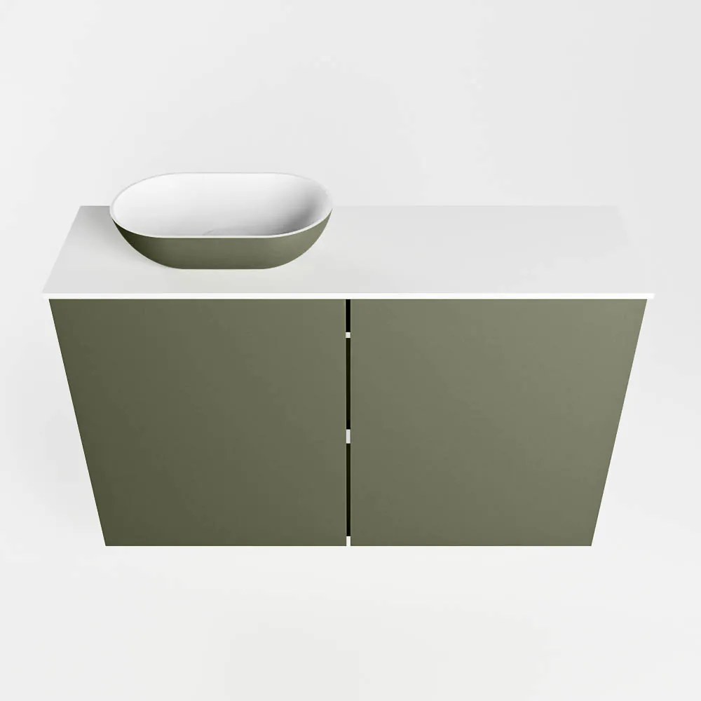 Mondiaz Fowy toiletmeubel 80cm army met legergroene waskom links en kraangat