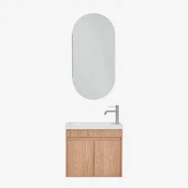 Narek Zwevend Houten Badkamermeubelset Met Geïntegreerde Wastafel Ash Brown & Ovaal Met Opbergruimte 45x90 Cm Abner & Geborsteld Grijs - Sklum