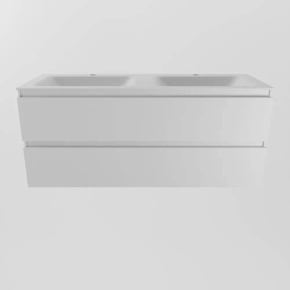 Mondiaz Aivy badmeubel 120cm talc met wastafel solid surface talc dubbel 2 kraangaten en spiegel