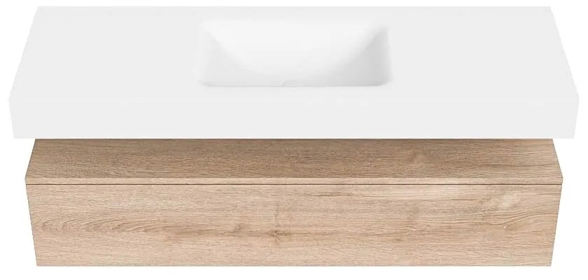 Zaro Alan badmeubel 140cm washed oak 1 lade met vrijhangende wastafel cloud midden 1 kraangat talc