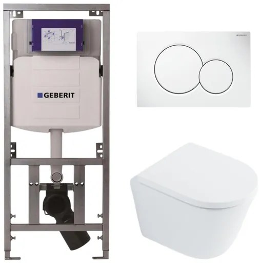 QeramiQ Dely Toiletset - Geberit UP320 inbouwreservoir - met Burda frame - witte bedieningsplaat - softclose toilet zitting 35 mm - glans wit SW1026255 / SW1159505/0701131/0700518