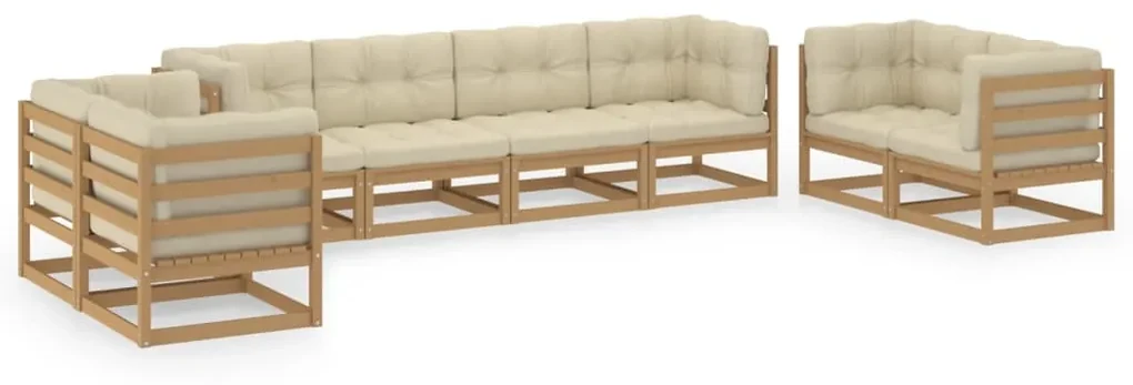 vidaXL 8-delige Loungeset met kussens massief grenenhout