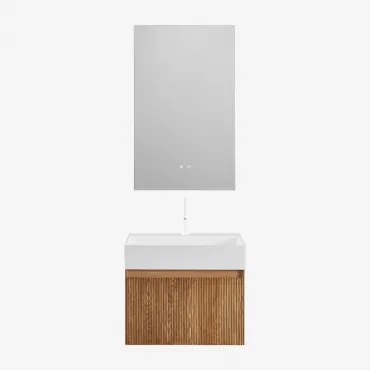 Badmeubelset Van Hout Met Geïntegreerde Wastafel Aldeia Ash Brown & Rectangular Led And Antifog 55x90 Cm Riben & Wit ↑20 Cm - Sklum