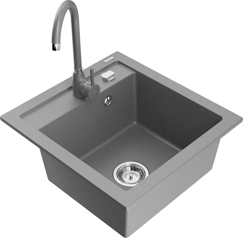 Mexen Vito granieten keukenafvoer 1-komerig met keukenmengkraan Telma, grijs - 6503-71-670200-71