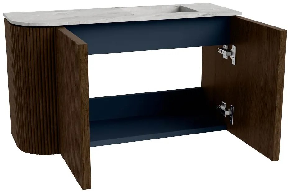 Mondiaz Joya DLux 70cm toiletmeubel ronding links walnut met wastafel faye rechts 1 kraangat glace