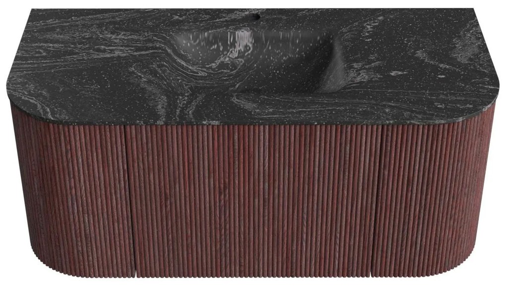 Mondiaz Kurve-dlux 100cm badmeubel ronding links/rechts ruby met 1 lade en 2 deuren en wastafel grunne midden 1 kraangat lava