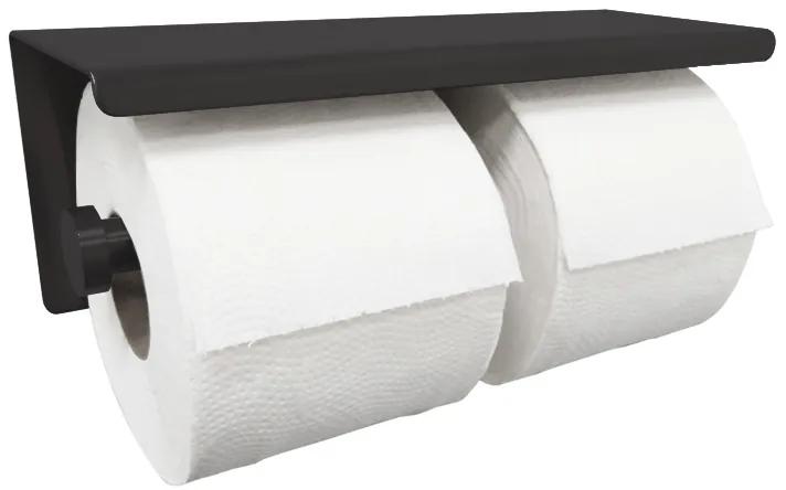 Mueller dubbele toiletrolhouder met planchet 304-RVS mat zwart