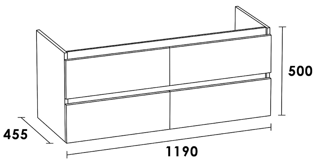 Sanituba Solution onderkast voor dubbele wastafel met vier lades 120cm viking shield