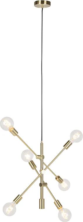 Eettafel / Eetkamer Art Deco hanglamp messing 6-lichts - Sydney Design, Retro E27 Binnenverlichting Lamp