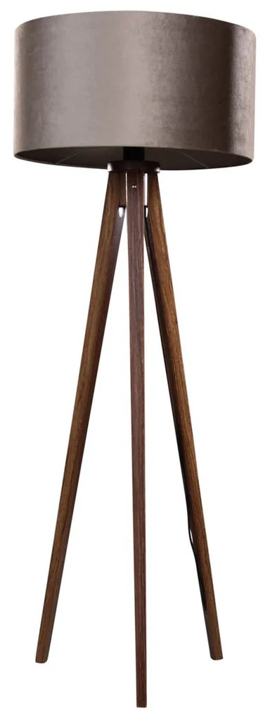 Vloerlamp tripod walnoot hout met velours kap taupe 50cm - Tripod Classic
