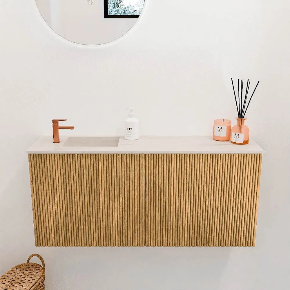 Mondiaz Joya DLux 90cm toiletmeubel oak met wastafel faye links 1 kraangat meli