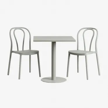 Set Van Vierkante Tafel 70x70 Cm En 2 Tuinstoelen Mizzi Groen – Khaki - Sklum