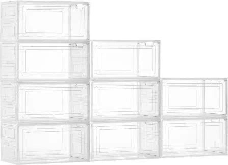 VEVOR Schoenenopbergdozen Stapelbare schoenendozen (9 stuks) Geschikt voor schoenen tot maat 13, schoenenorganizer met magnetische deur voor het opbergen van hoge hakken, laarzen en hoeden, Transparant + Wit