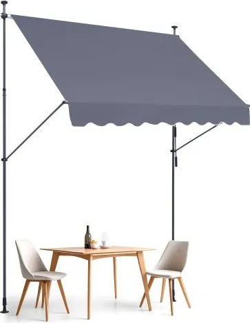 VEVOR Klemzonnescherm 250 x 120 cm, Balkonzonnescherm met handslinger, Zonnescherm, Terrasoverkapping, In hoogte verstelbaar van 218 tot 309 cm, Zonnescherm voor terras/balkon/tuin, Grijs