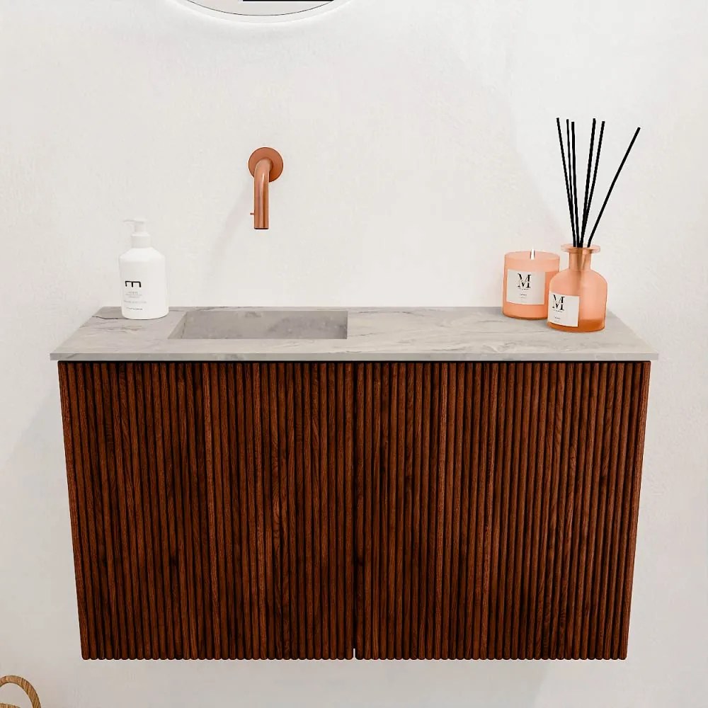 Mondiaz Joya DLux 70cm toiletmeubel ruby met wastafel faye links zonder kraangat glace