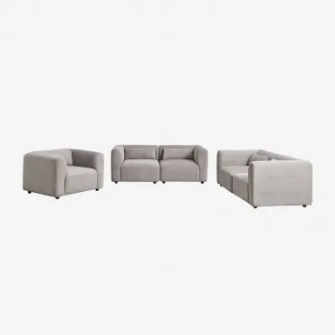 Woonkamerset Met 2 Modulaire 2-zitsbanken En Fauteuil Fogler Corduroy Licht Taupegrijs - Sklum