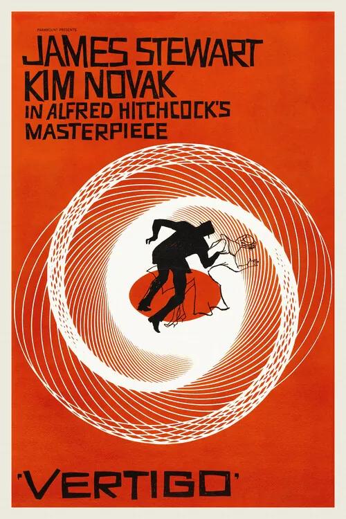 Kunstreproductie Vertigo, Alfred Hitchcock (Vintage Cinema / Retro Movie Theatre Poster / Iconic Film Advert)