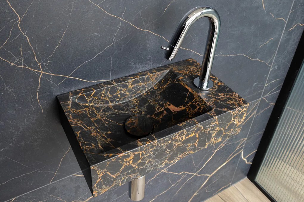 Saniclear Athens Portoro Gold fonteinset met gebogen kraan in chroom