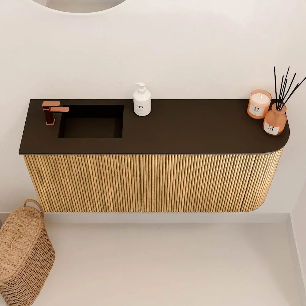 Mondiaz Joya 90cm toiletmeubel ronding rechts oak met wastafel faye links 1 kraangat urban