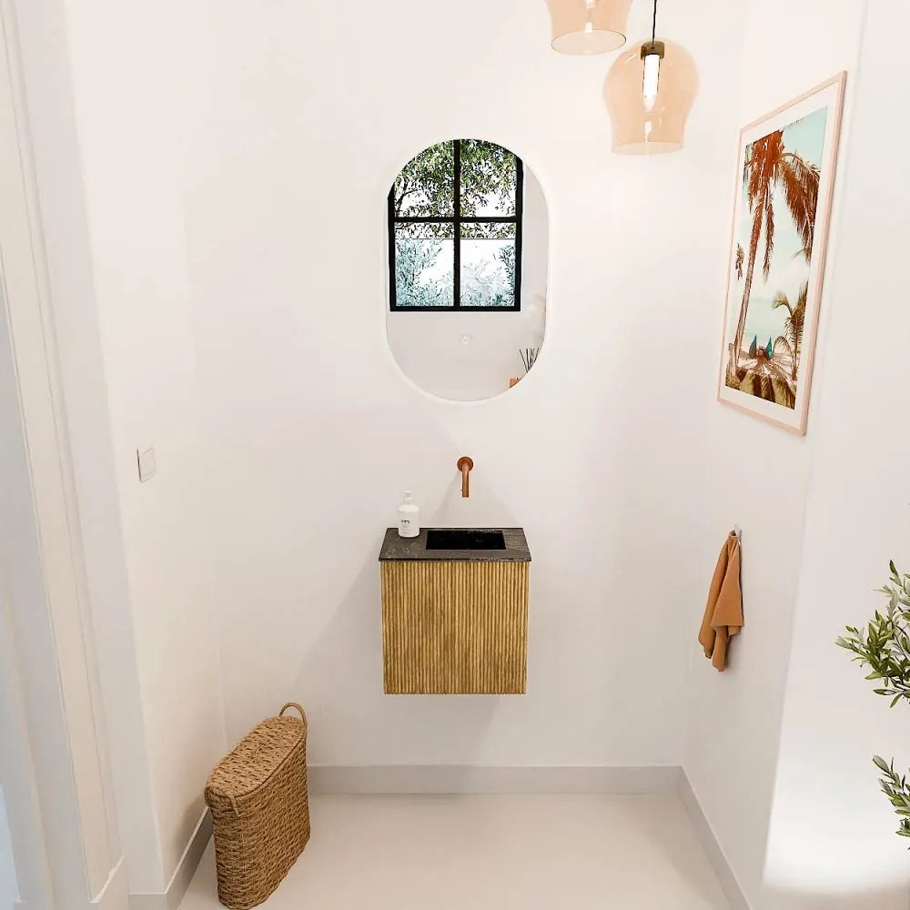 Mondiaz Joya DLux 40cm toiletmeubel oak met wastafel faye rechts zonder kraangat lava