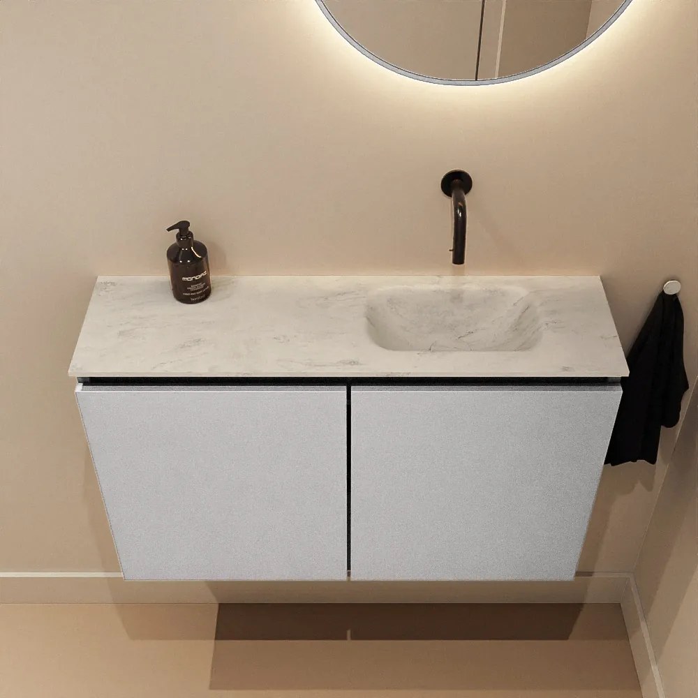 Mondiaz Ture DLux toiletmeubel 80cm plata met wastafel opalo rechts zonder kraangat