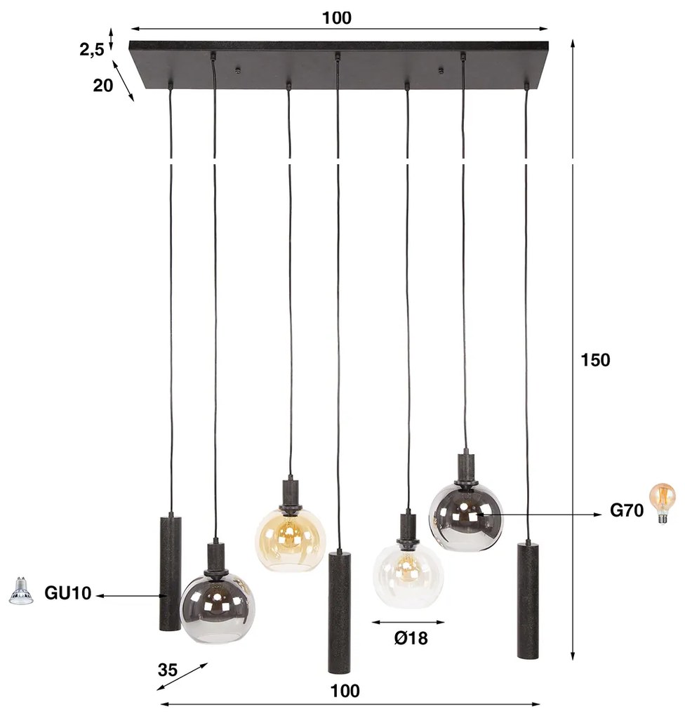 Hanglamp Tricolore 7-lichts Zwart