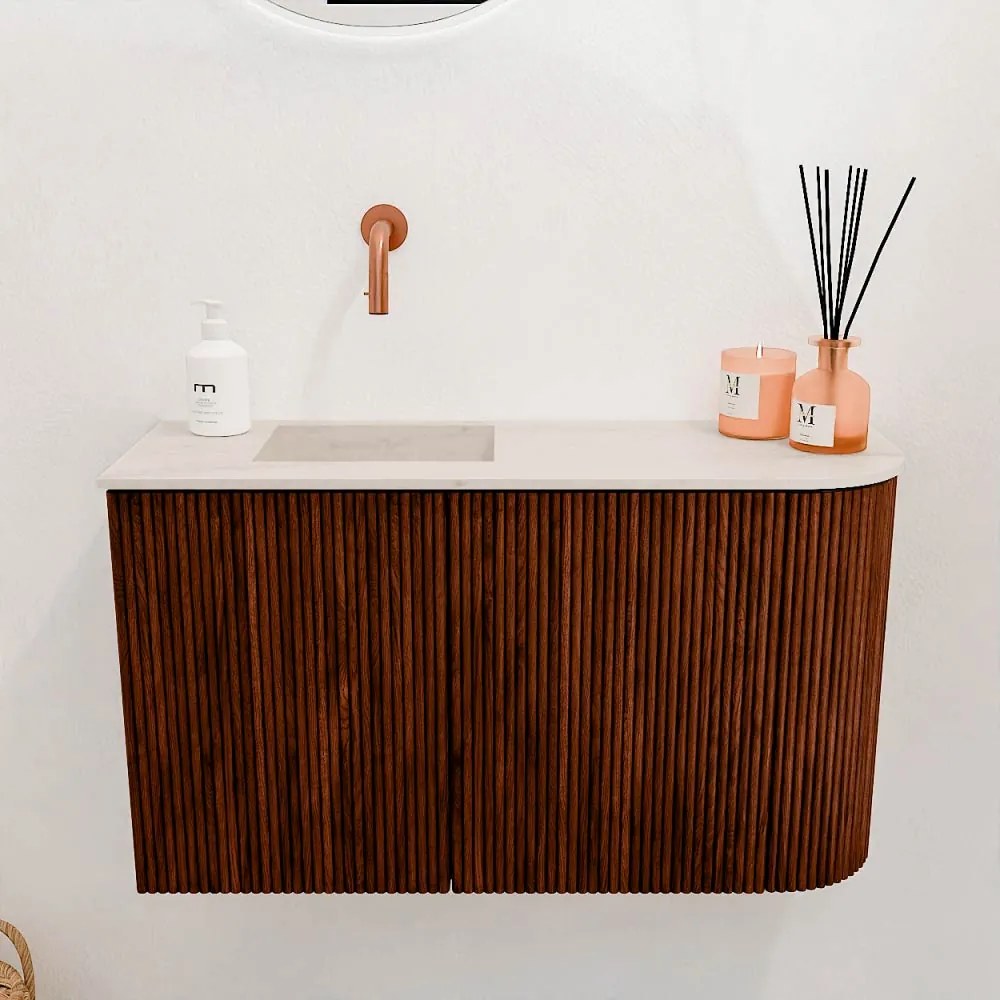 Mondiaz Joya DLux 70cm toiletmeubel ronding rechts ruby met wastafel faye links zonder kraangat meli