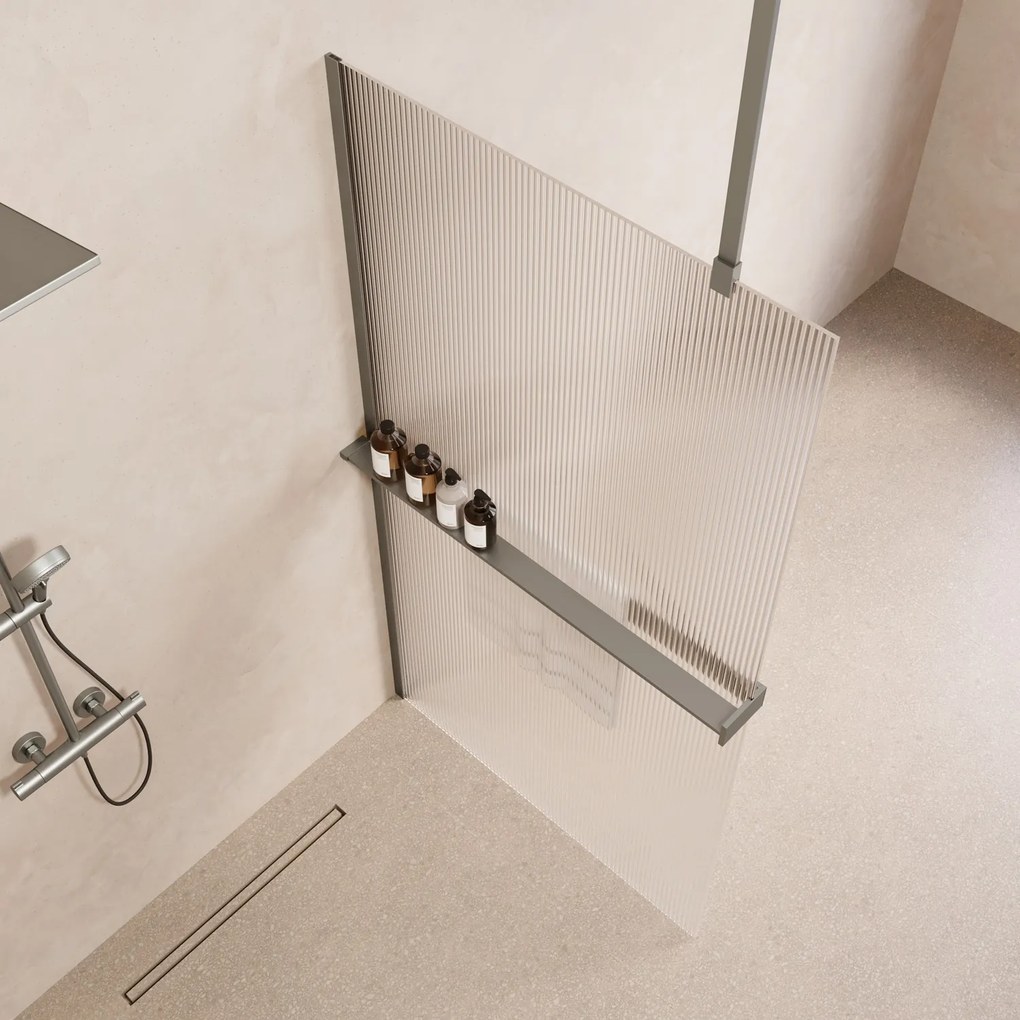 Saniclear Bright inloopdouche 100cm met handdoekhouder en ribbelglas RVS