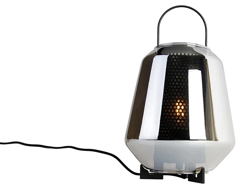 Art deco tafellamp zwart met smoke glas 23 cm - Kevin