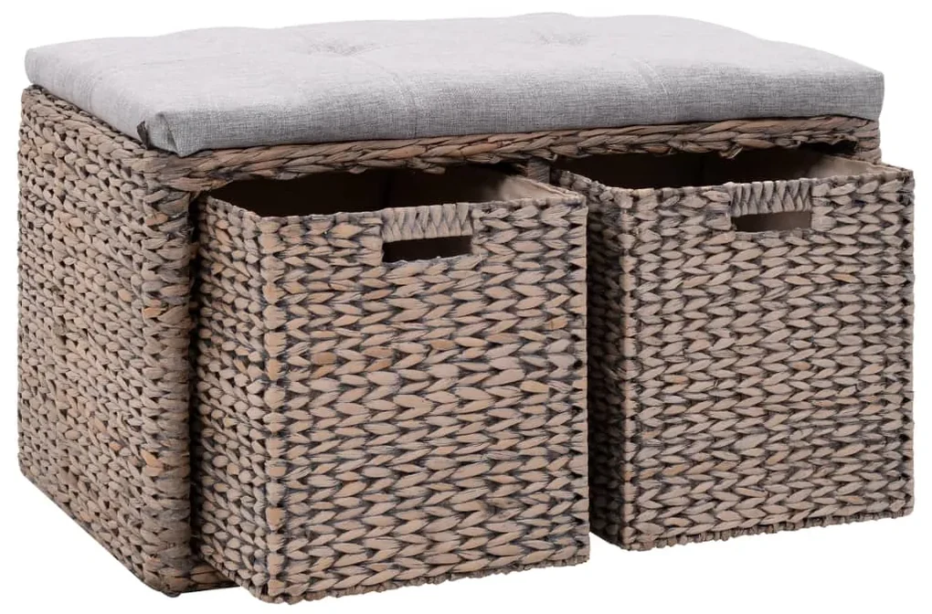 vidaXL Bankje met 2 manden 71x40x42 cm zeegras grijs
