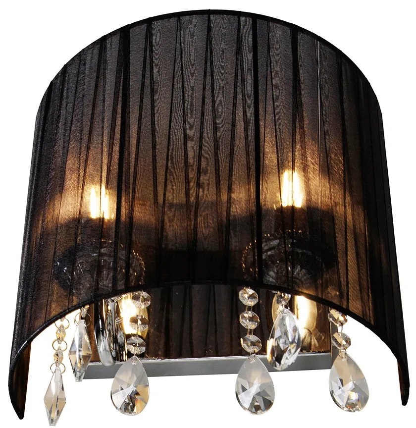 Klassieke wandlamp chroom met zwarte kap - Ann-Kathrin 2