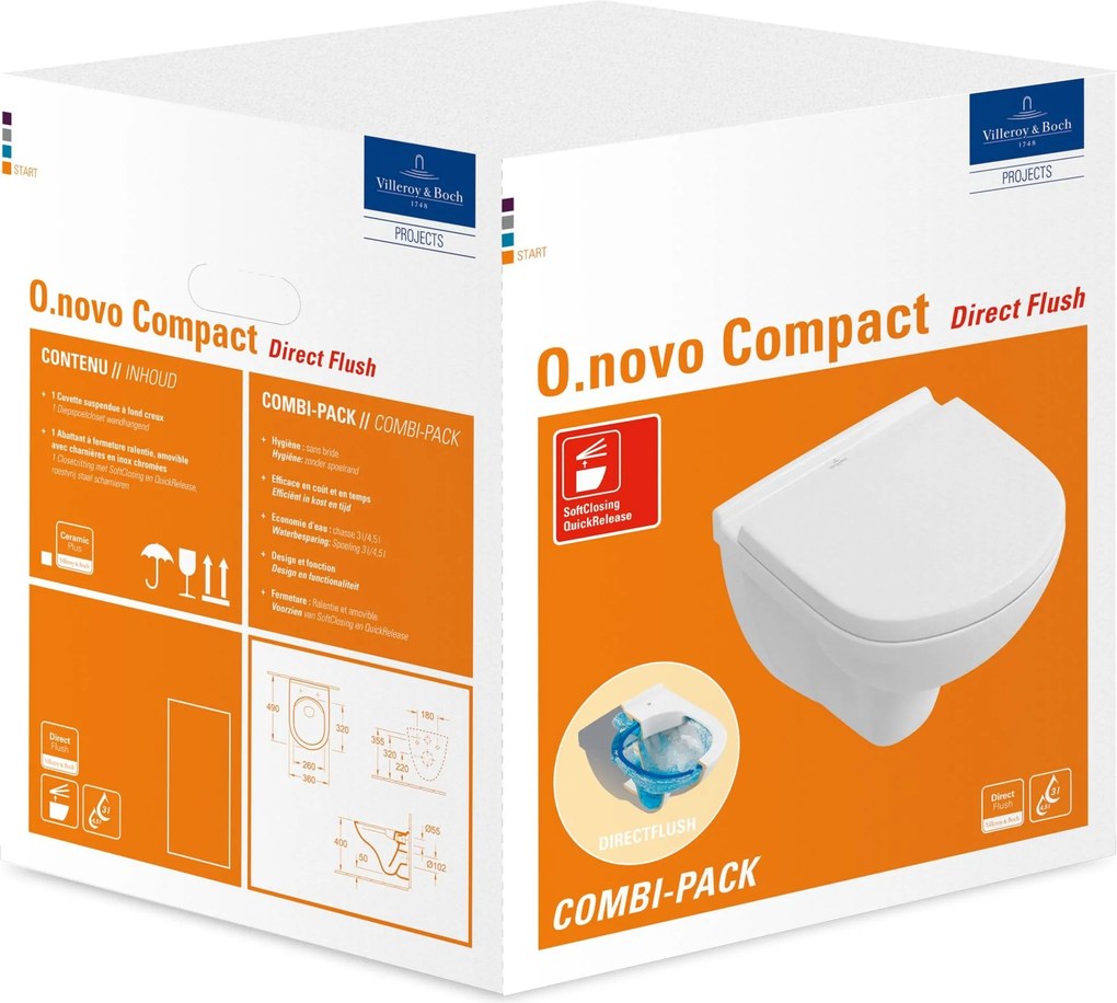 Villeroy & Boch O.Novo compact hangtoilet incl. toiletbril met DirectFlush wit alpin