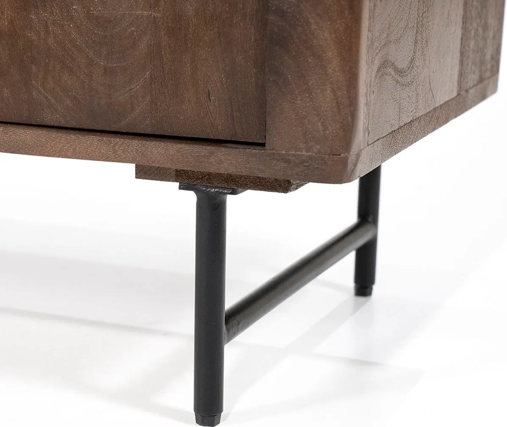 Dressoir Donker Hout Met Travertin Blad - 200x41x75cm.