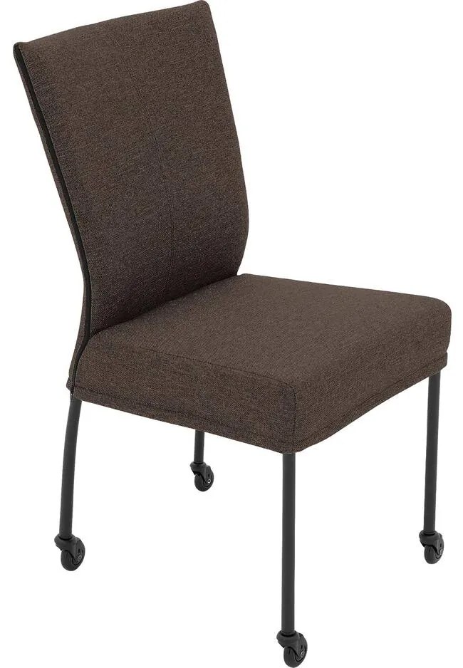 Goossens Eetkamerstoel Funk Zwarte Poten bruin stof leuning en Zwart skater wiel met zwarte kapmet wielen, modern design