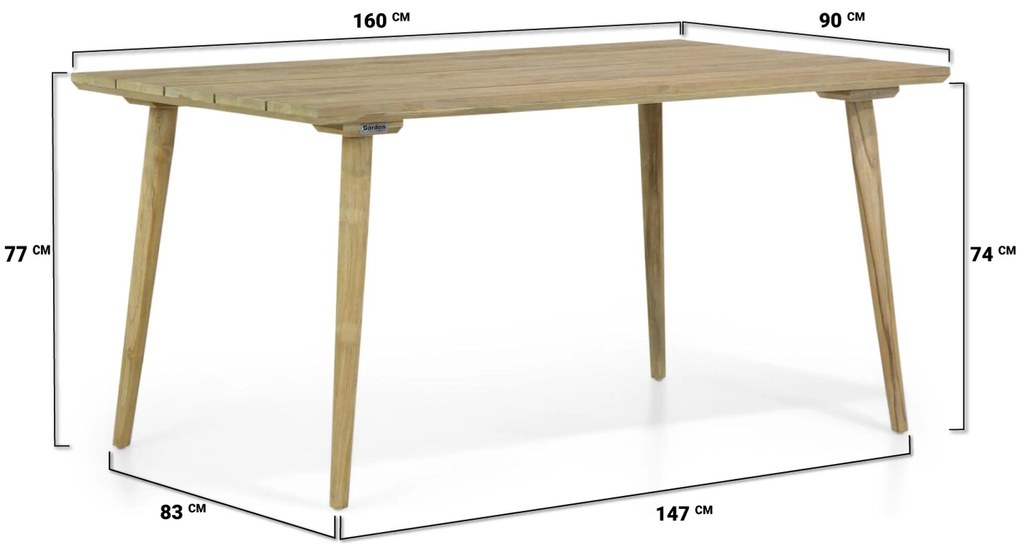 Dining Tuintafel rechthoekig 160 x 90 cm Old teak greywash Julia
